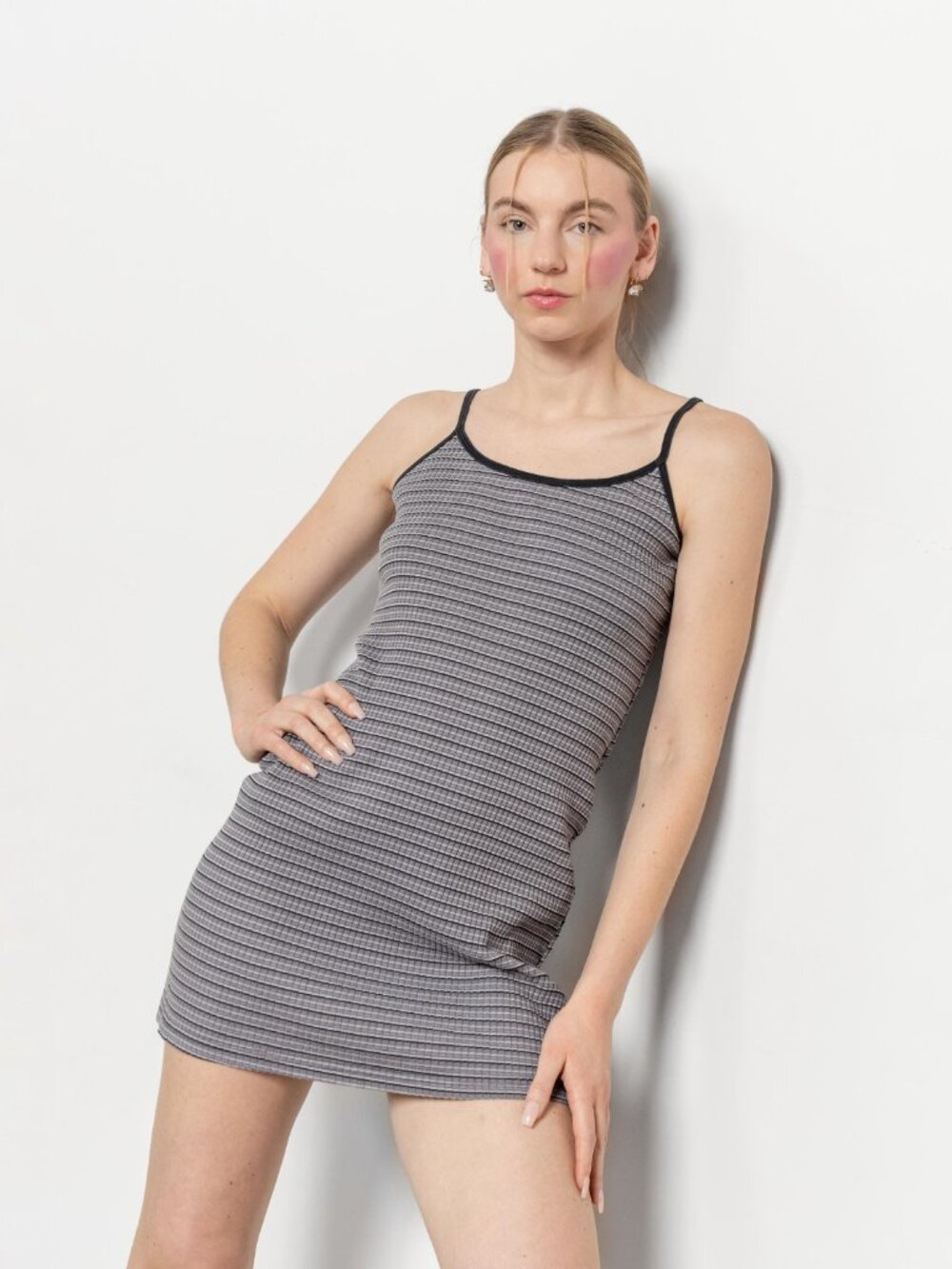 Vintage Ribbed Mini Dress: Striped Cami Sun Dress, USA Made Small - Picture 7 of 10